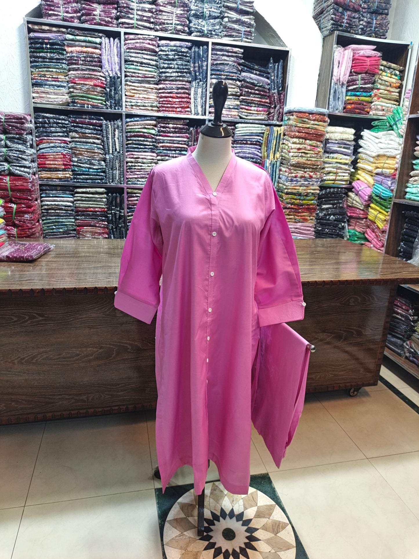 Solid pure lawn stiched A line cut shirt trouser 2pc frz