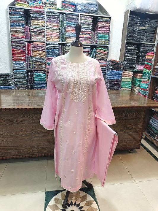 Breeze embroidered lawn stiched long shirt trouser 2pc borpnk