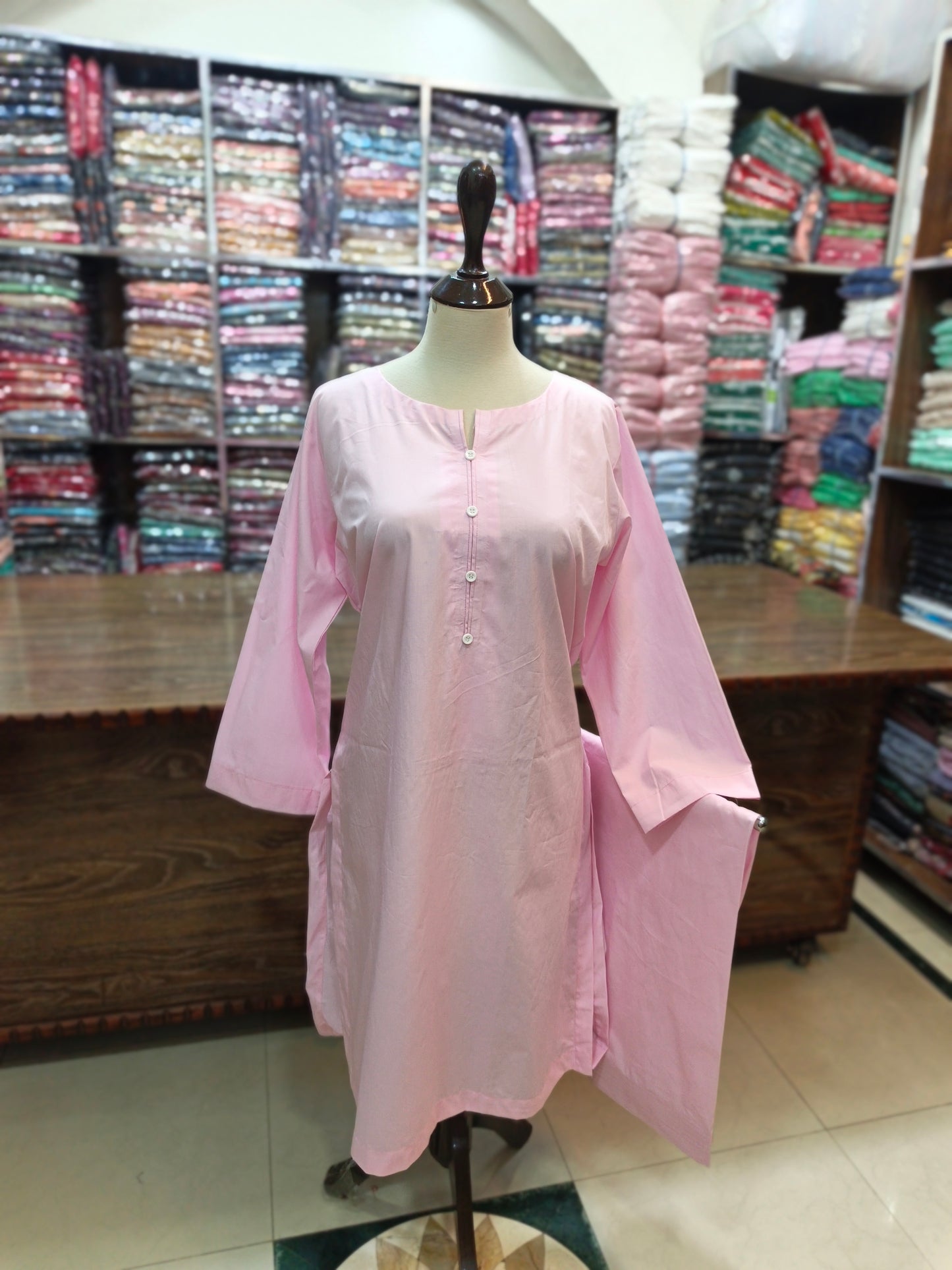 Solid pure lawn shirt and farshi trouser stiched 2pc bpnk