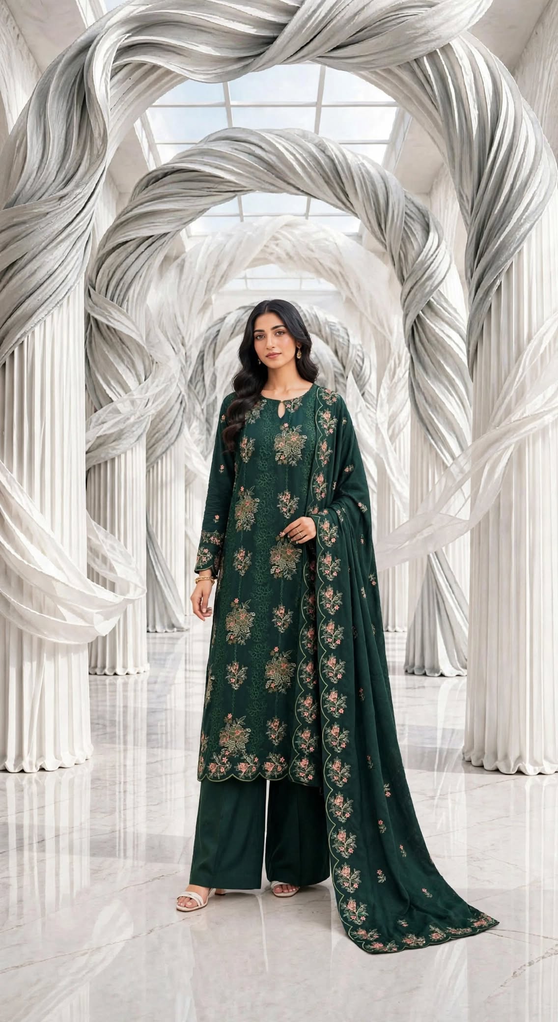 Binsaeed khaddar embroidered stiched shirt trouser 3pc Bg3