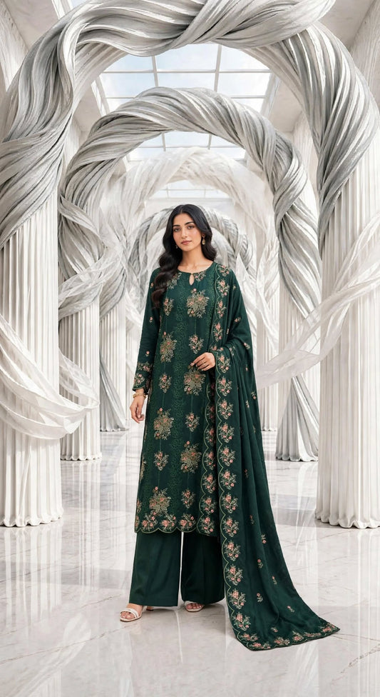 Binsaeed khaddar embroidered stiched shirt trouser 3pc Bg3