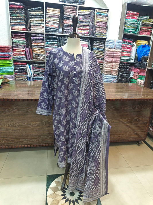 Binsaeed premium lawn stiched shalwar kameez 3 pc volet
