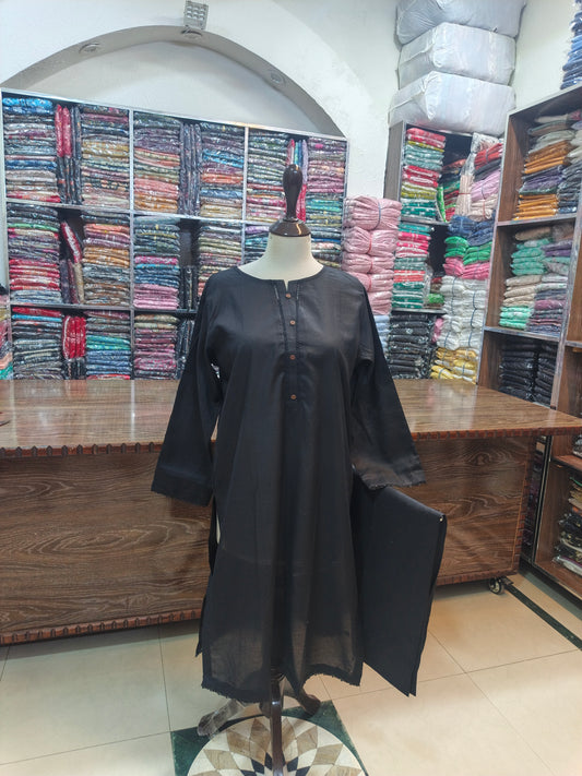 Solid pure lawn shirt and farshi trouser 2pc blk