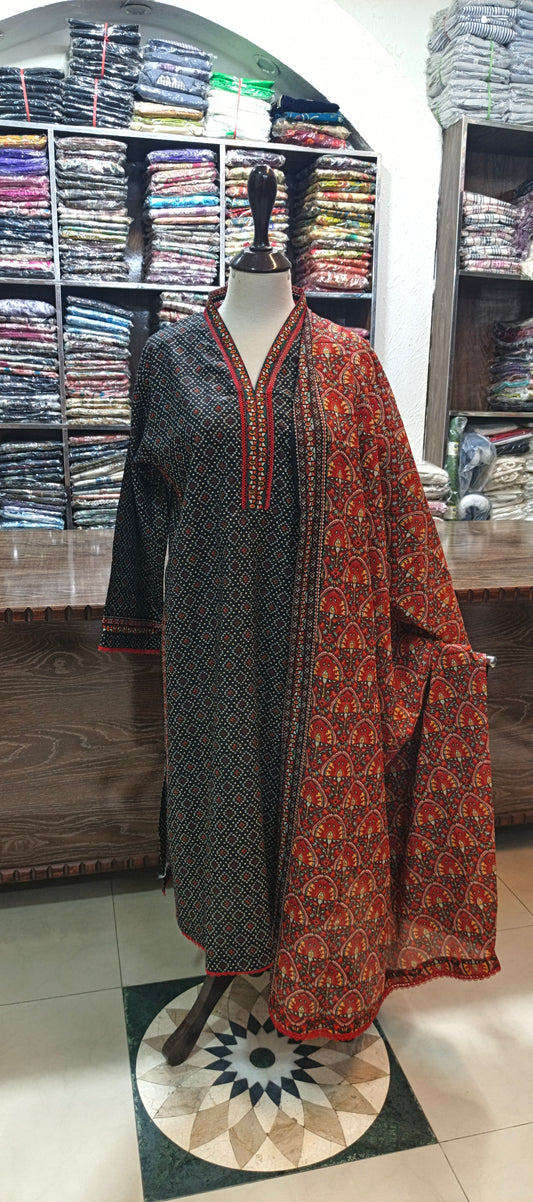 Bin saeed premium lawn long shirt trouser stiched 3 pc