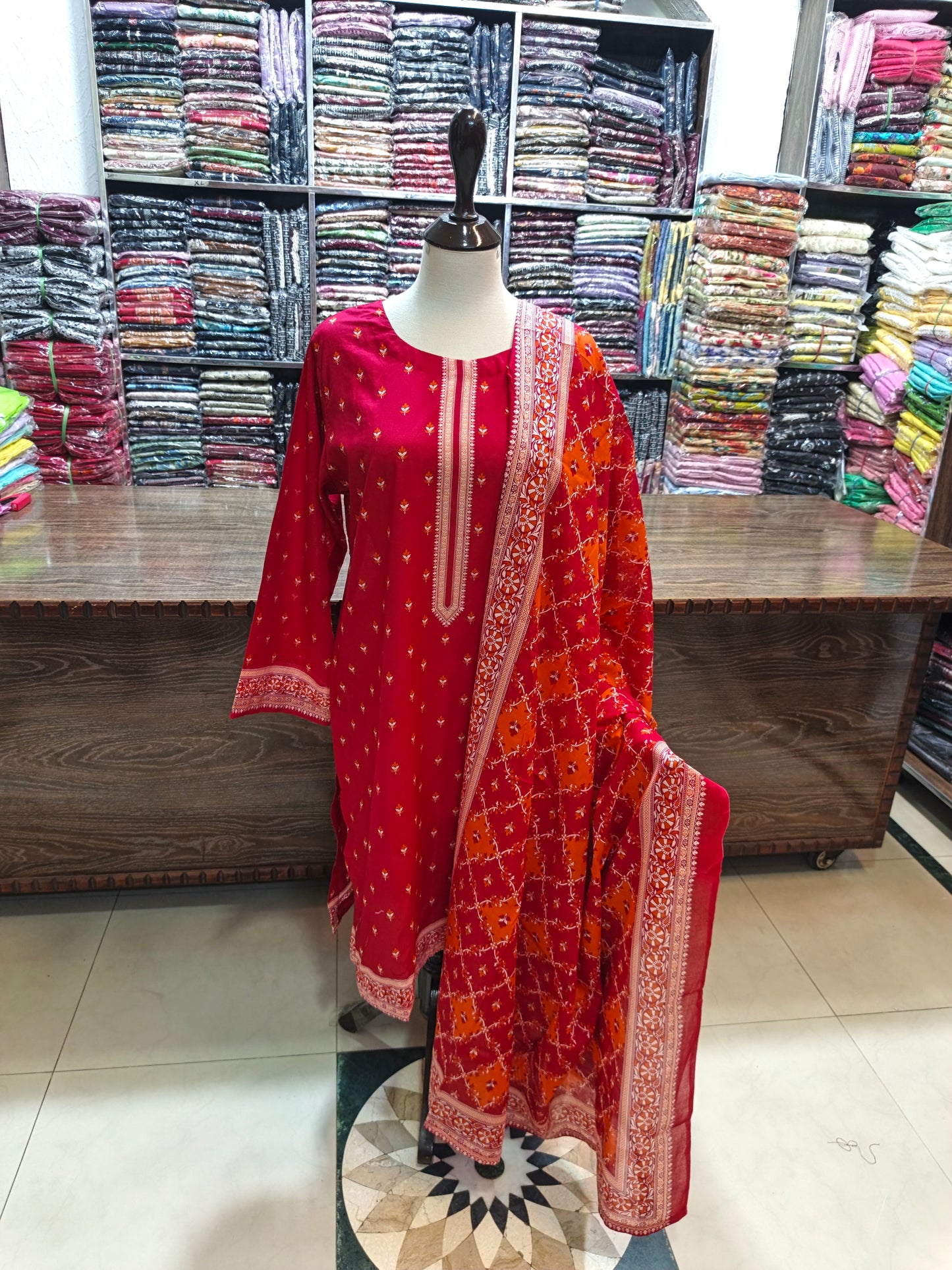 Binsaeed premium lawn stiched shalwar kameez 3 pc red5