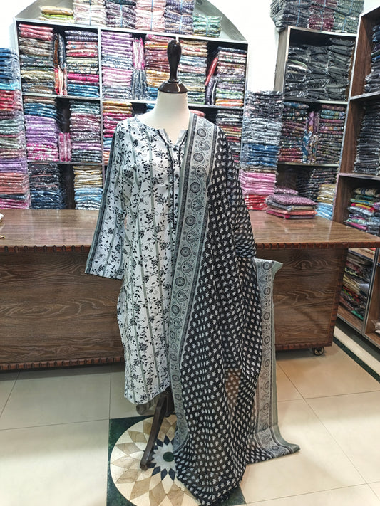 Binsaeed premium lawn stiched shirt trouser 3pc blkw