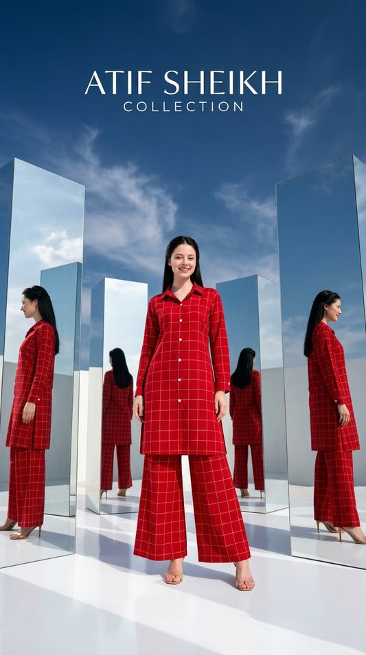 Winter cotton short co ord set stiched 2 pc redchk