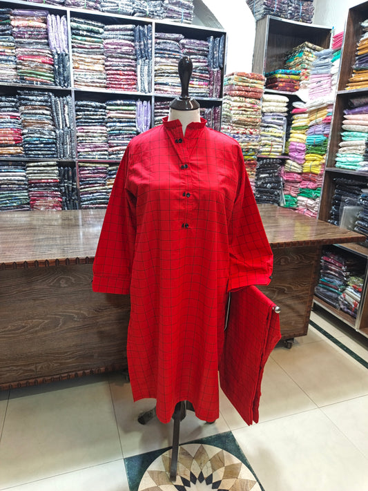 Cotton stiched shirt trouser 2pc redchk