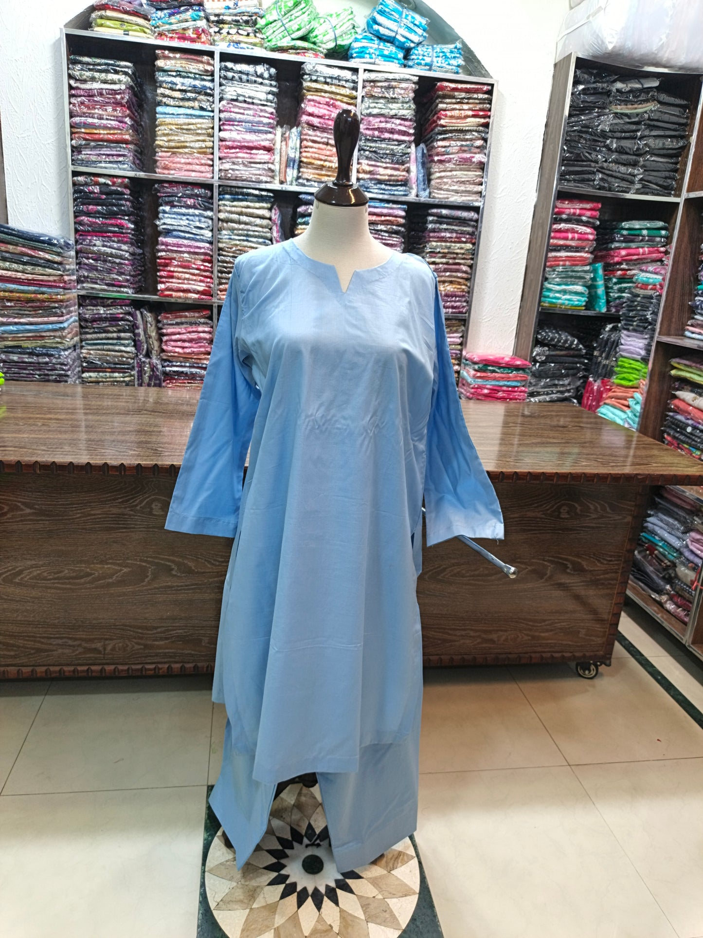 Solid pure lawn stiched shalwar kameez 2 pc sky