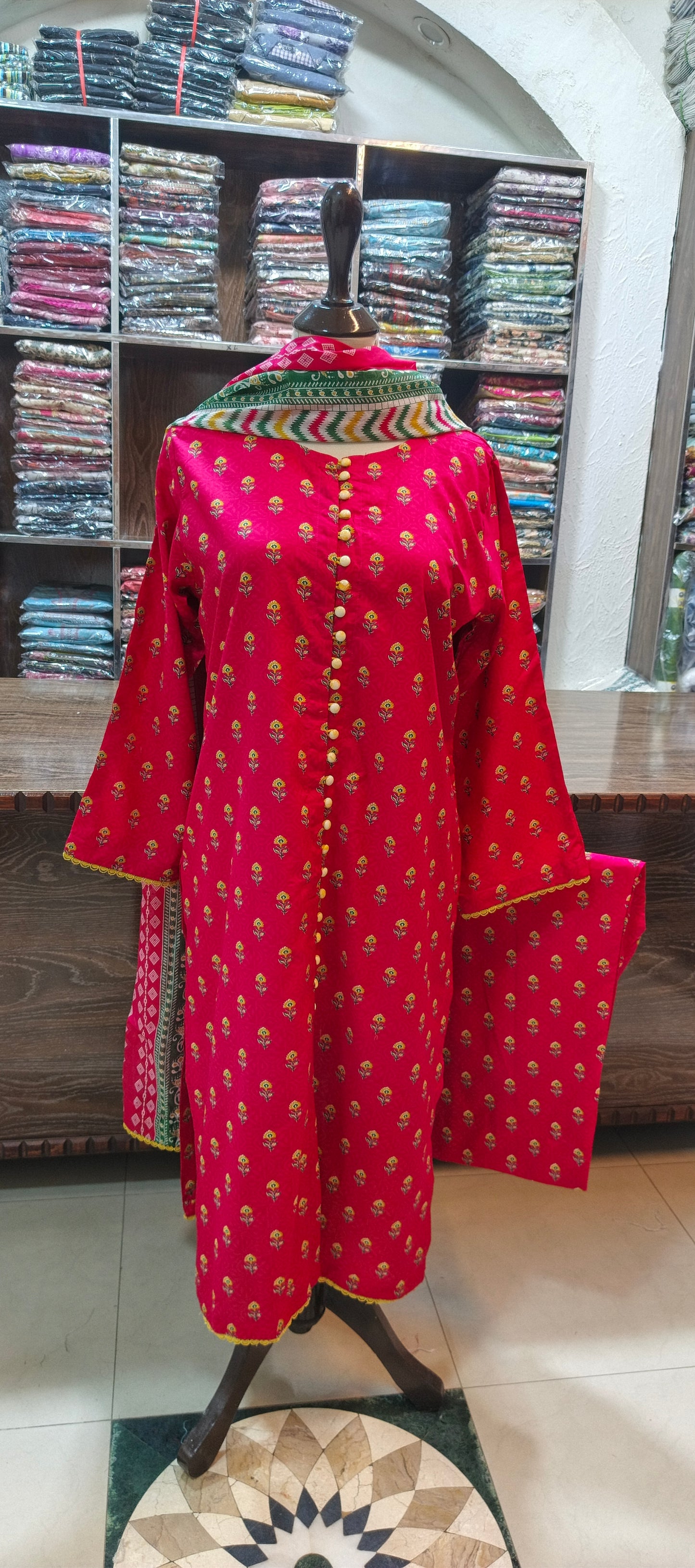 Binsaeed premium lawn stiched long shirt trouser 3 pc