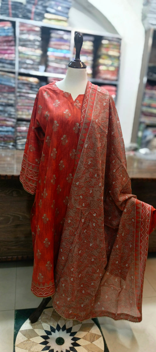 Safina premium lawn long shirt trouser stiched 3 pc