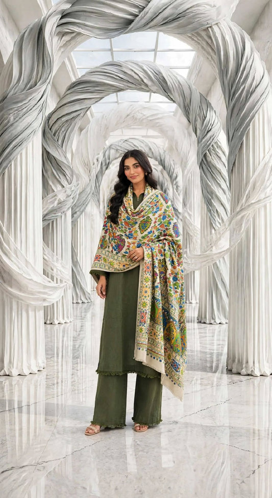 Pashmina woolen qalamkar shawls dhnileaf