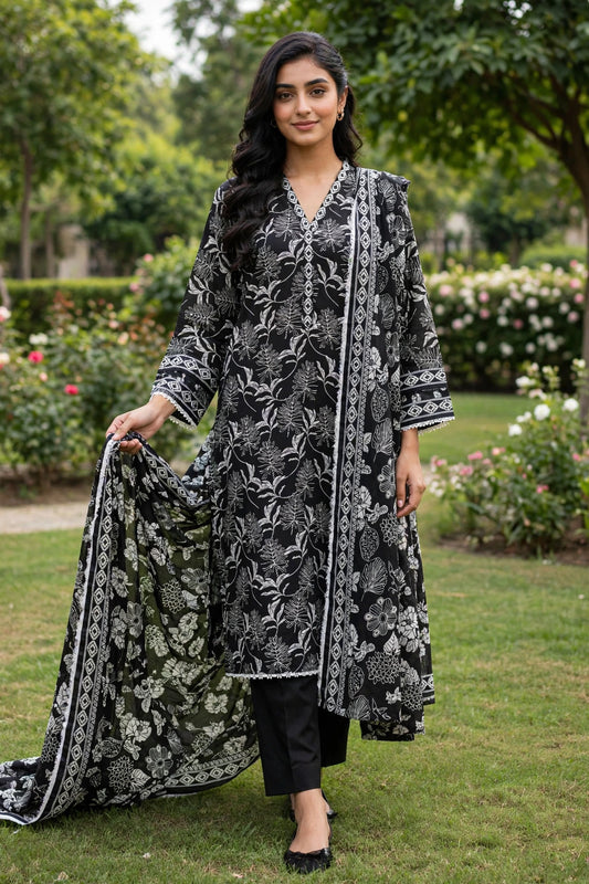 Regalia lawn stiched shalwar kameez 3 pc blkwt2