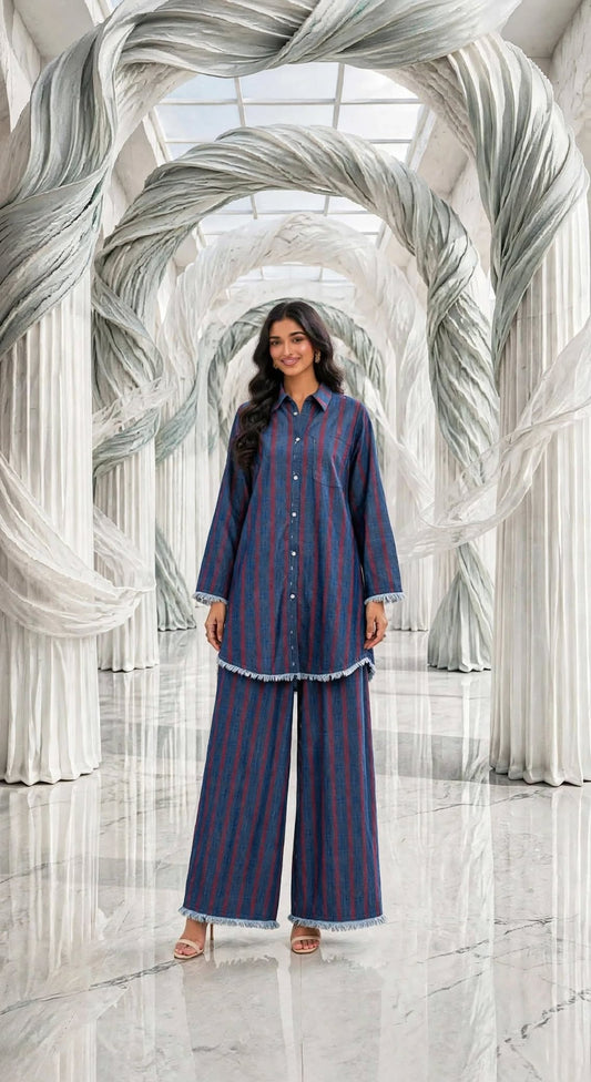 Denim short co ord set 2pc redline
