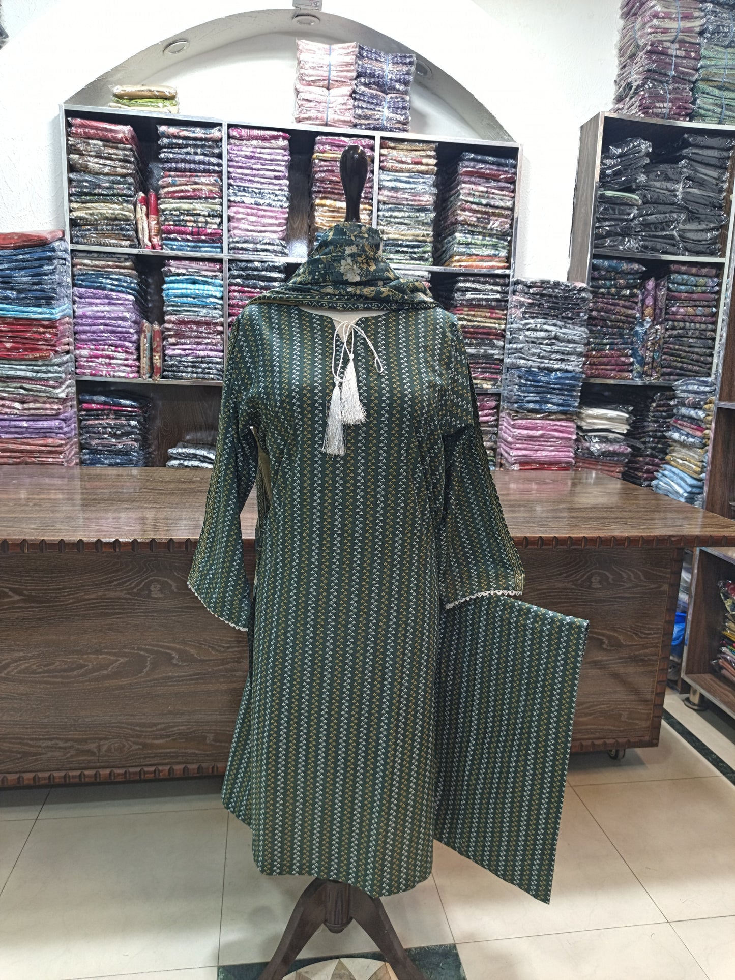 Bin saeed premium lawn stiched shirt trouser 3pc grenstrip