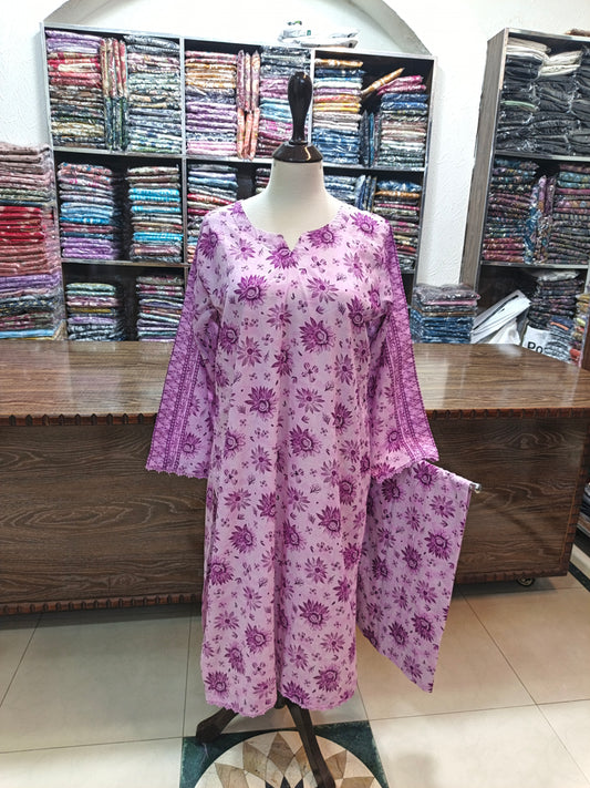 Binsaeed premium lawn stiched long shirt trouser 2 pc lilcfl