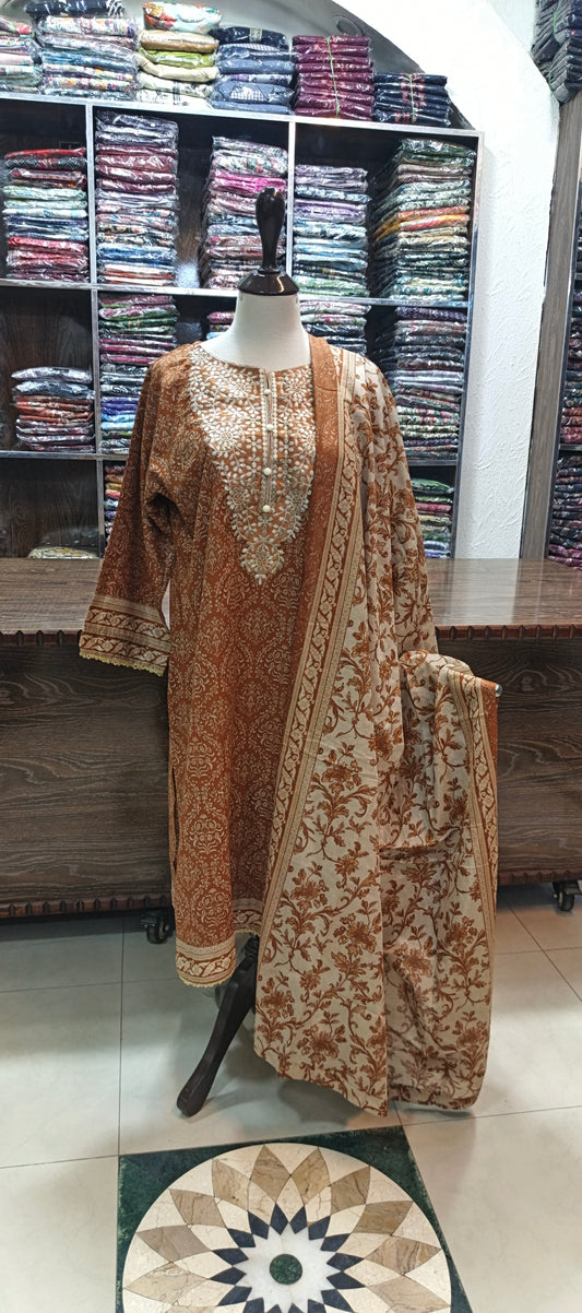 HZ embroidered premium lawn stiched shirt trouser 3 pc mst