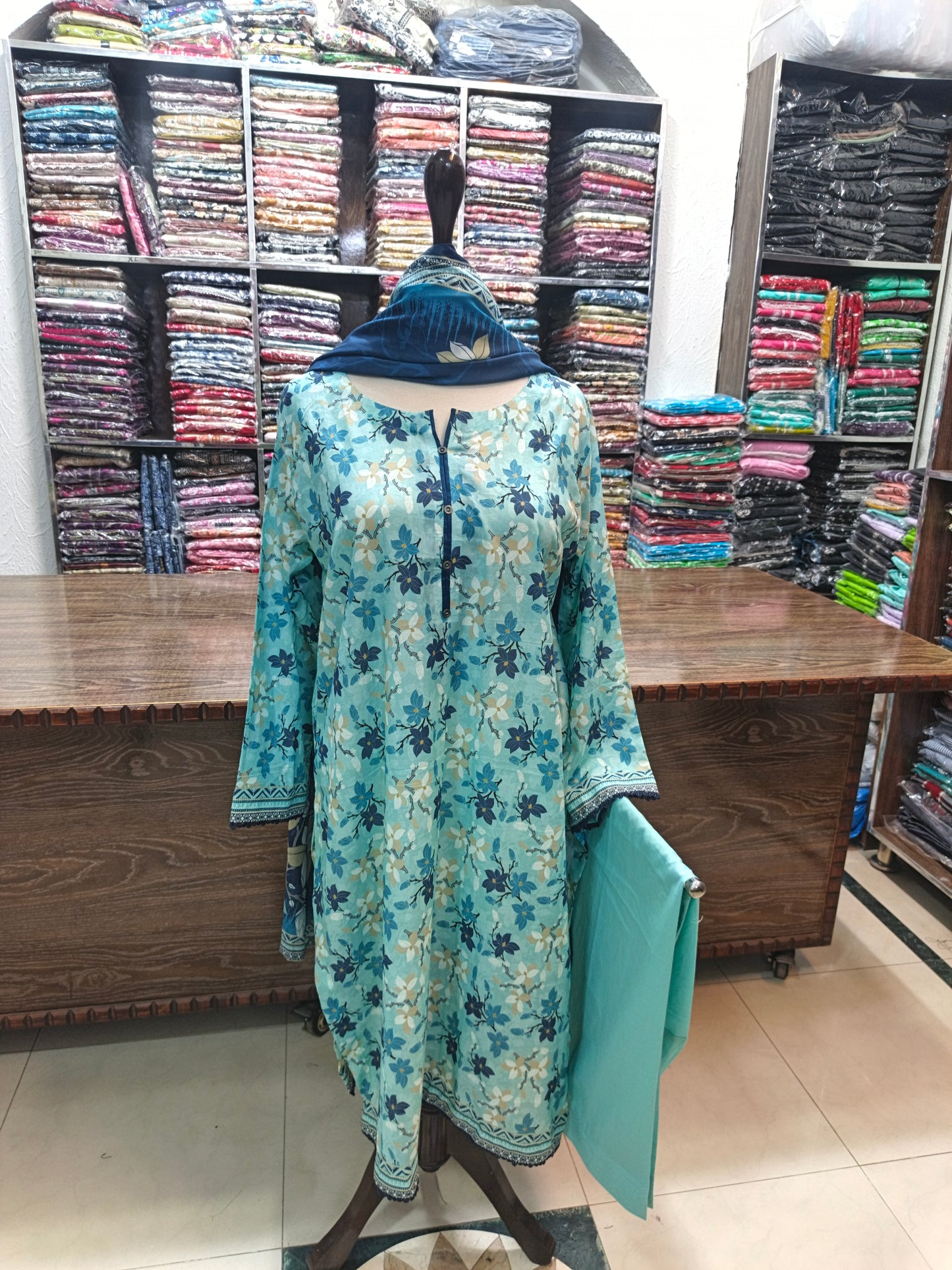 Binsaeed premium lawn stiched shalwar kameez 3pc frzblu