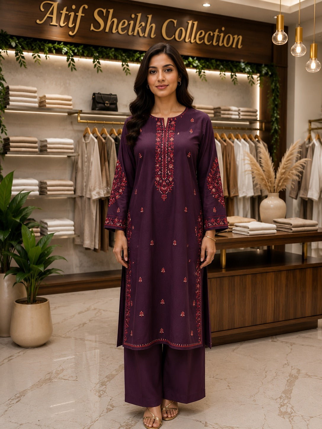 Karandi embroidered stiched shirt trouser 2 pc marj