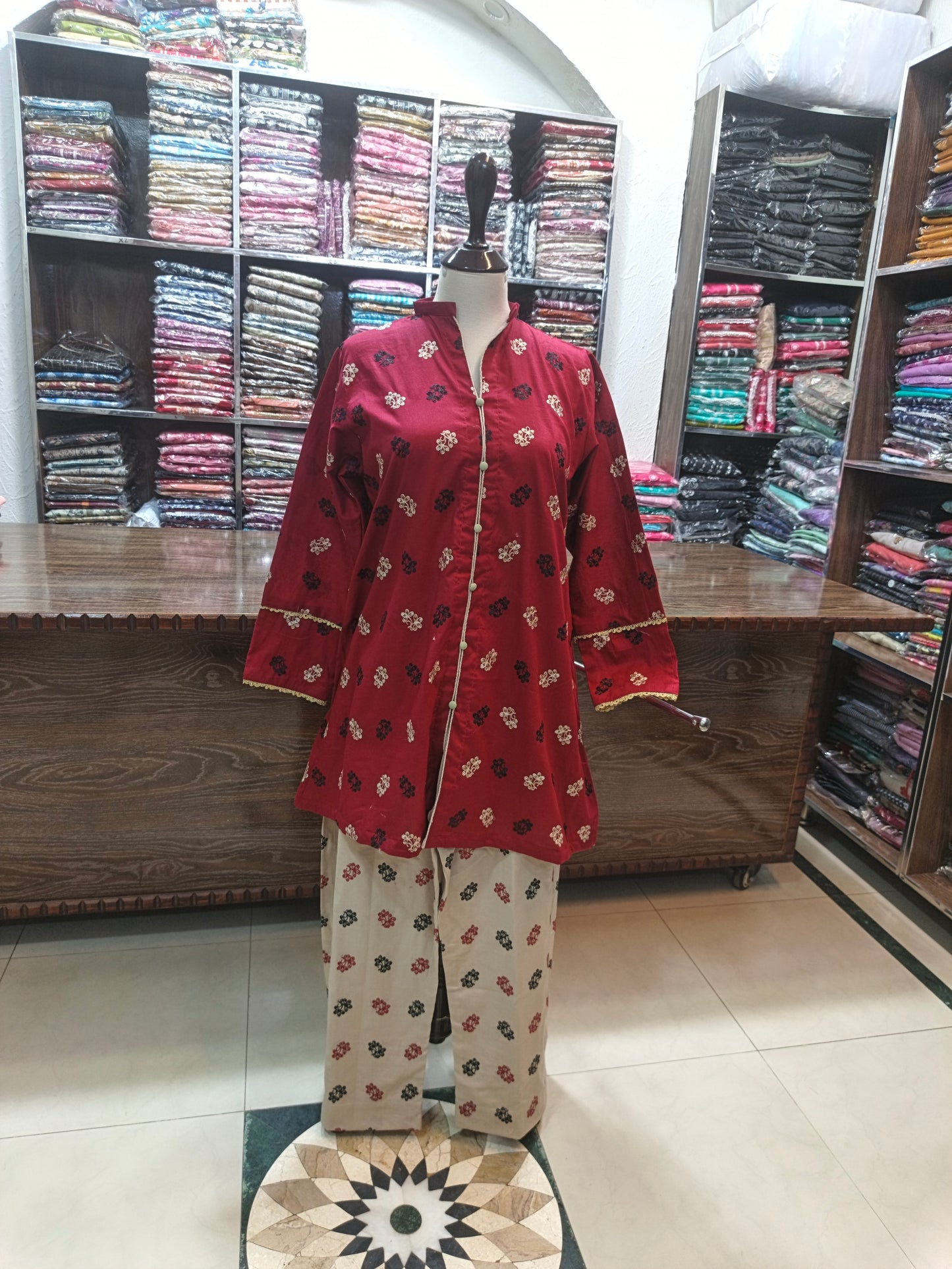 Breeze embroidered stiched lawn short shirt trouser 2 pc mrn