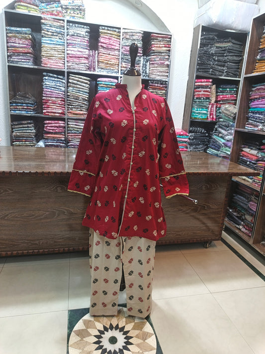 Breeze embroidered stiched lawn short shirt trouser 2 pc mrn