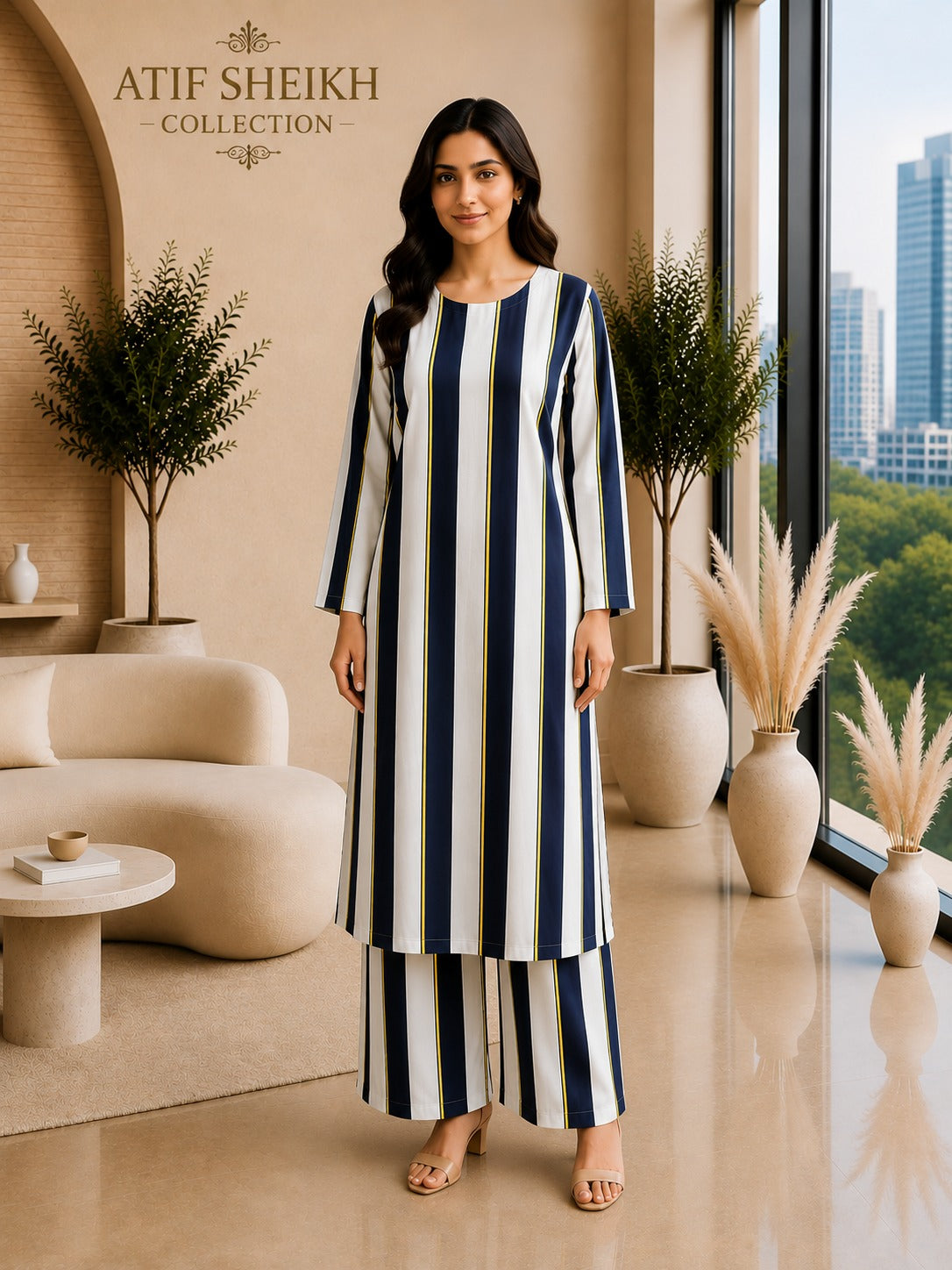 Linen stiched long shirt trouser 2pc nvywt