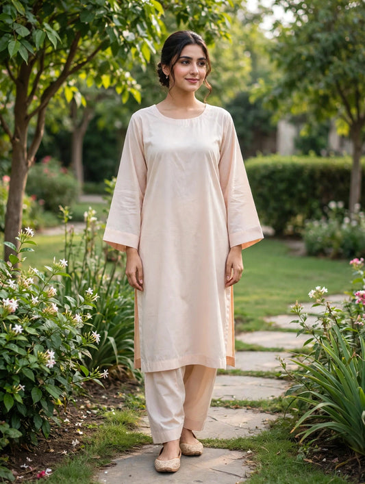 Solid pure lawn stiched shalwar kameez 2 pc ofwt