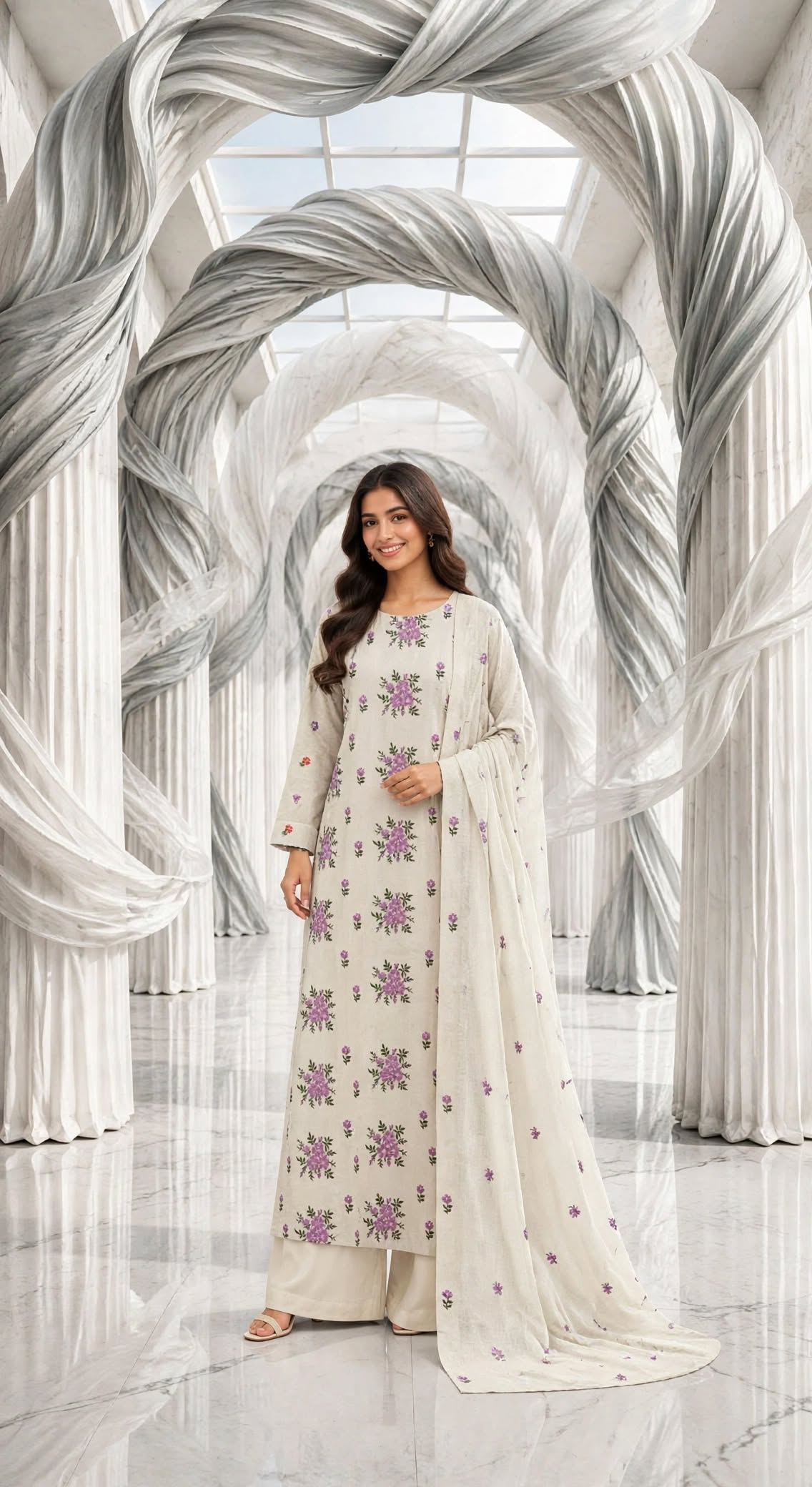Karandi embroidered stiched long shirt trouser 3pc prplF