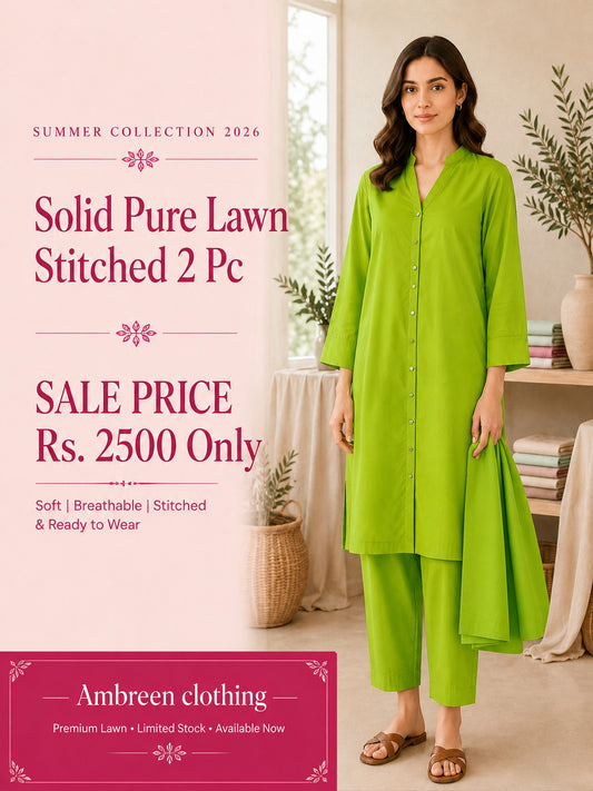 Solid pure lawn long co ord set 2 pc pgren