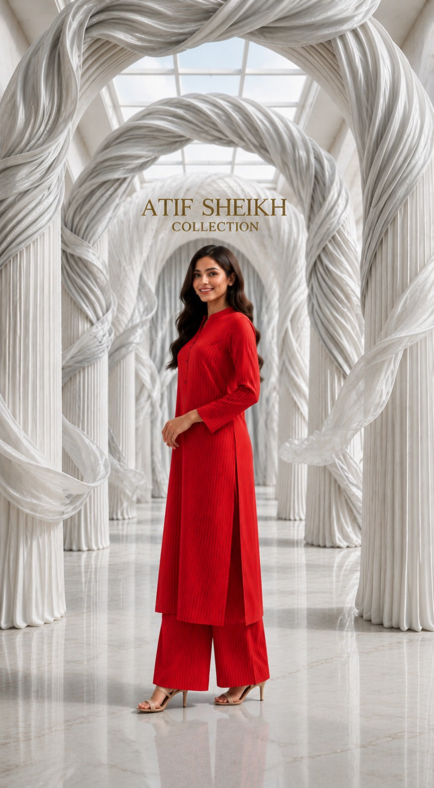 Linen stiched long shirt trouser 2 pc redline