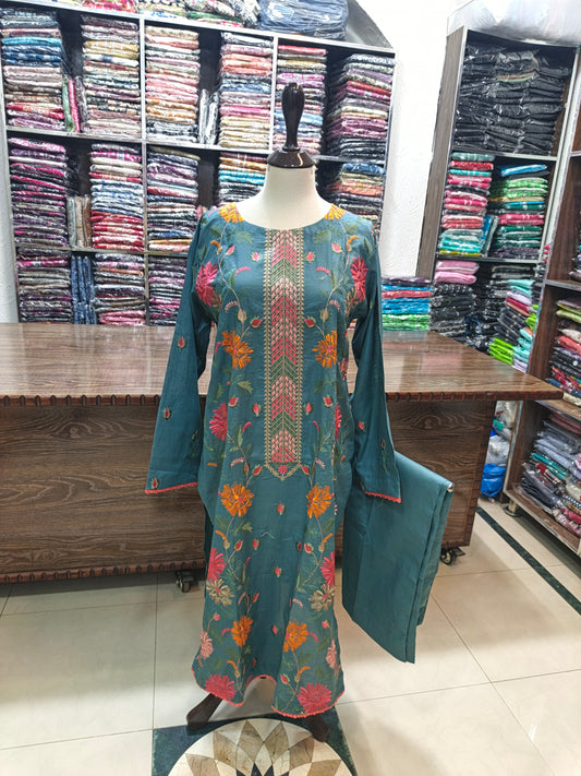 Breeze embroidered lawn stiched long shirt trouser 2pc bjcgrn