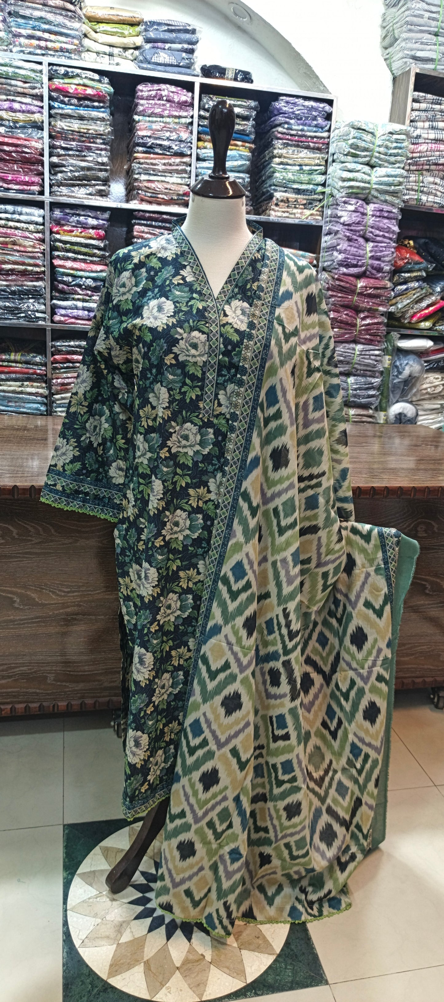 Bin saeed premium lawn stiched long shirt trouser 3 pc