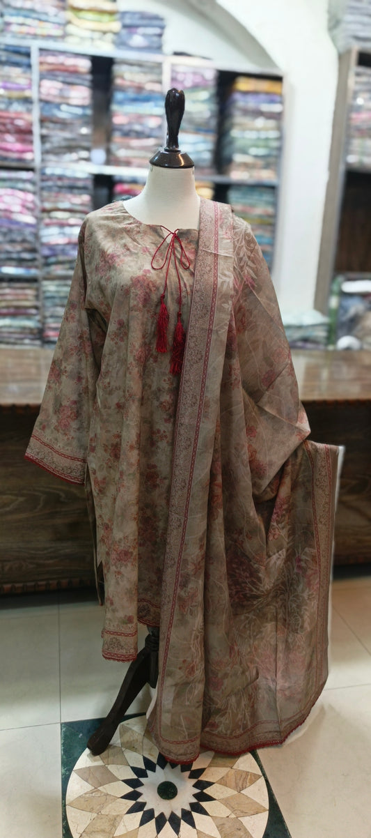 Bin saeed premium lawn stiched shalwar kameez 3 pc sknmrn