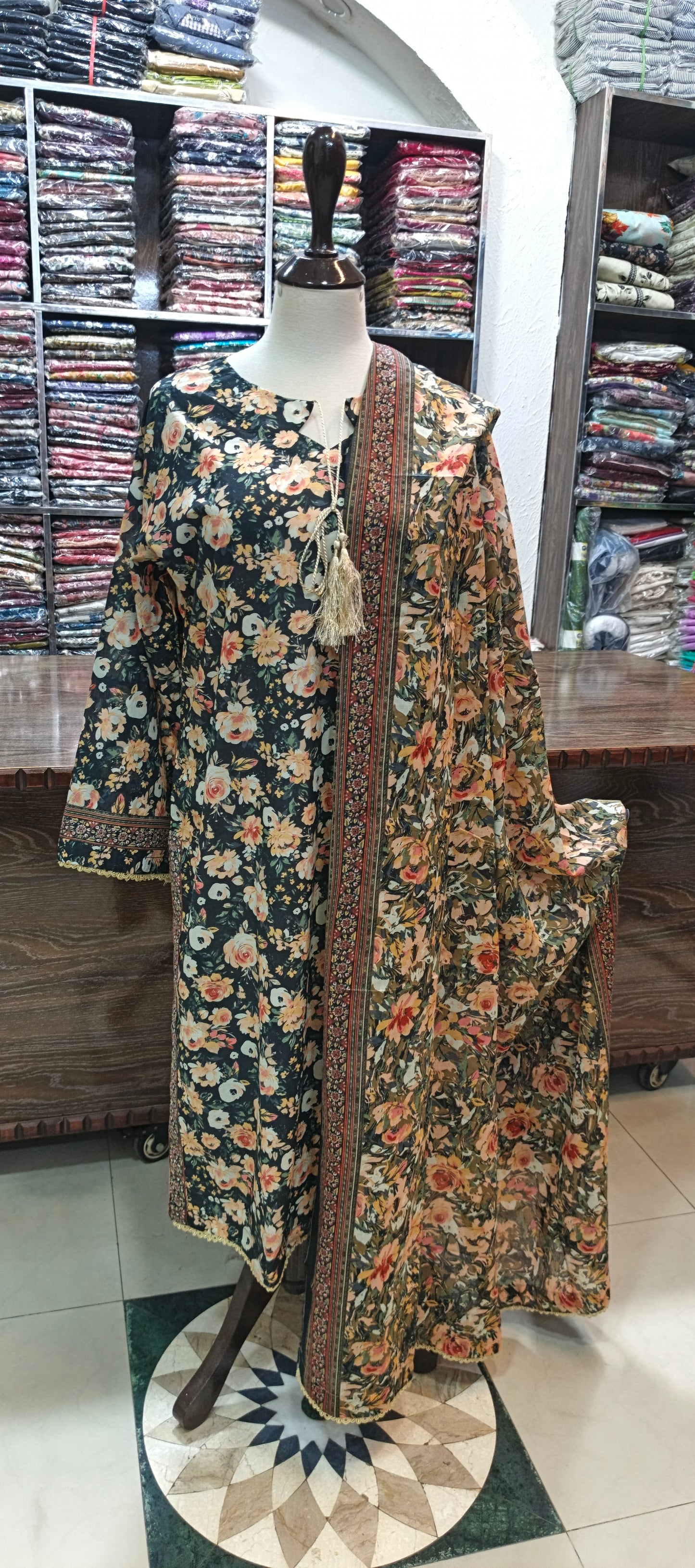 Bin saeed lawn stiched long shirt trouser 3 pc