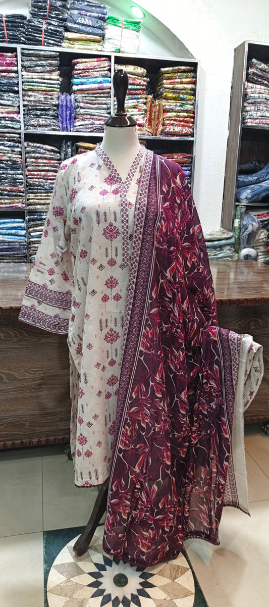 Safina premium lawn stiched shalwar kameez 3 pc