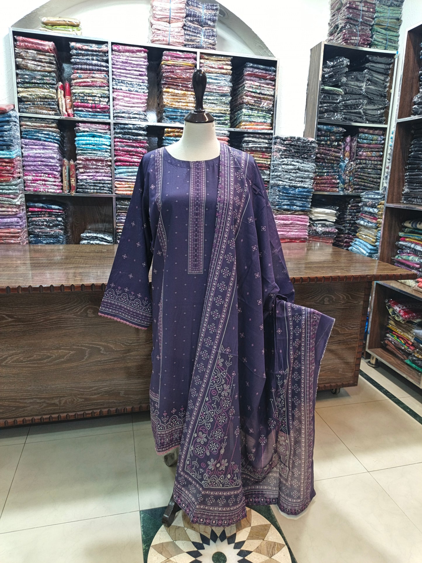 Binsaeed premium lawn stiched shalwar kameez 3pc volet