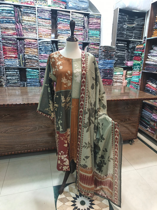 Binsaeed premium lawn stiched shalwar kameez 3pc brn