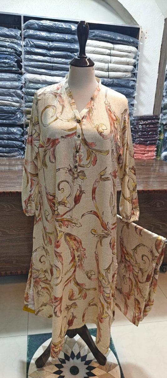 Silk A line stiched  2 pc