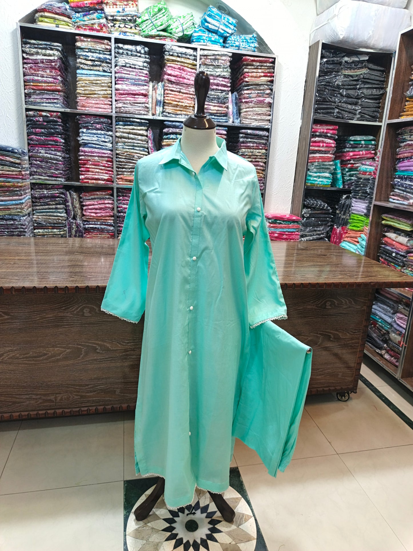 Solid pure lawn long co ord set 2 pc ice