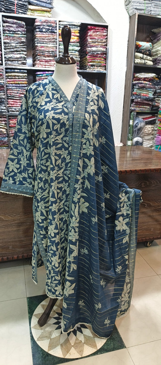 Bin saeed lawn stiched long shirt trouser 3 pc