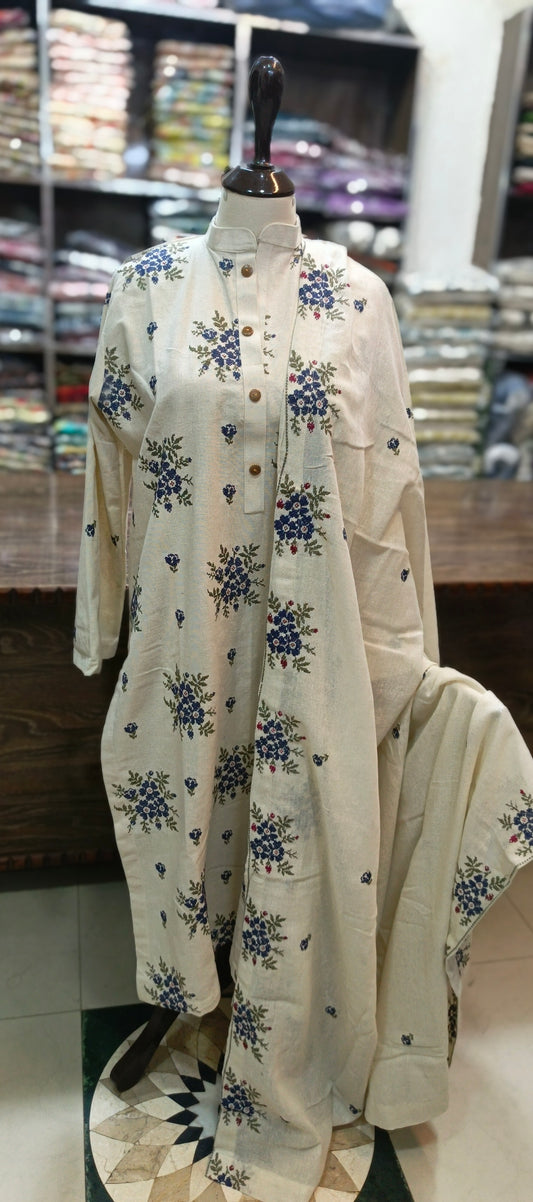 Karandi khaddar embroidered stiched 3 pc
