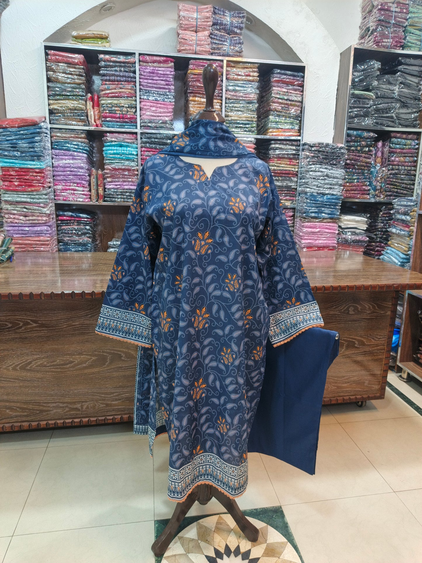 Bin saeed premium lawn stiched shirt trouser 3pc nvyorng