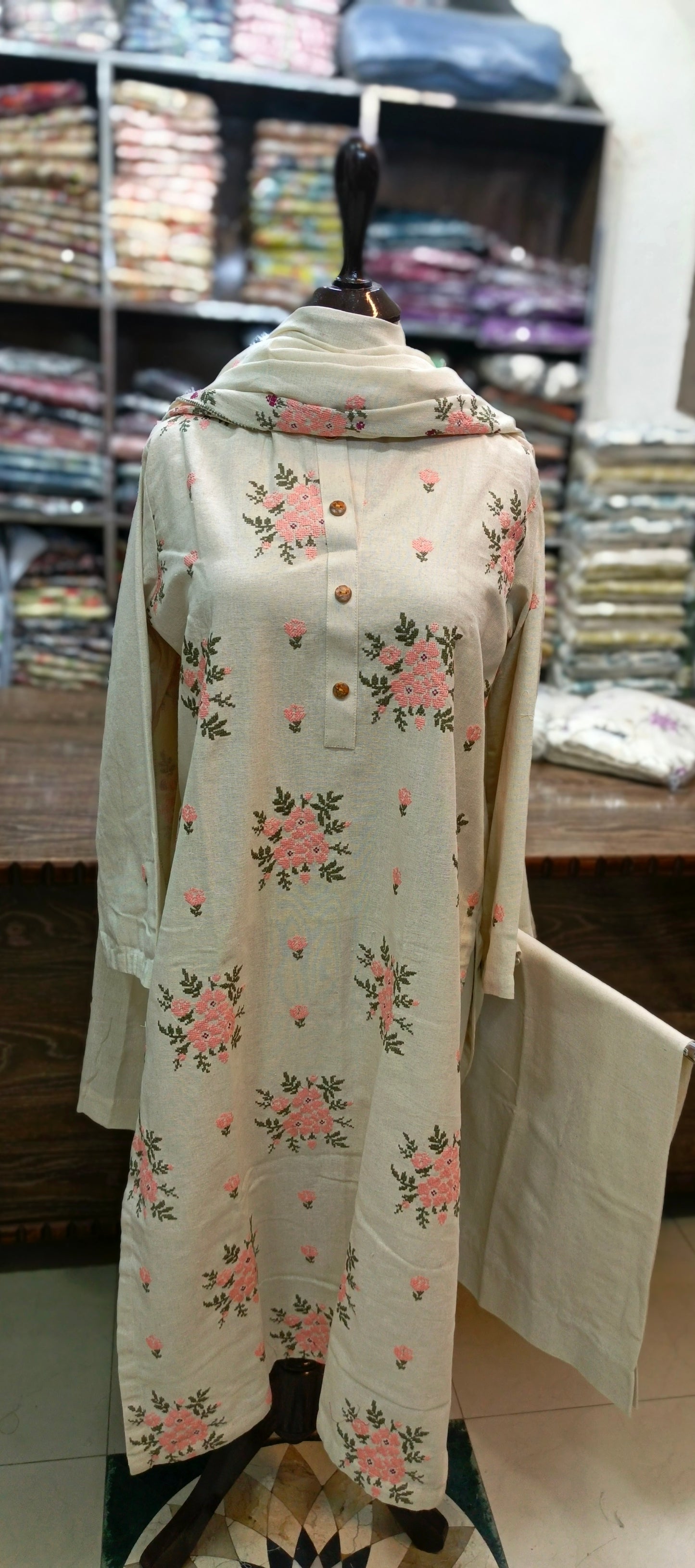 Karandi khaddar embroidered stiched 3 pc