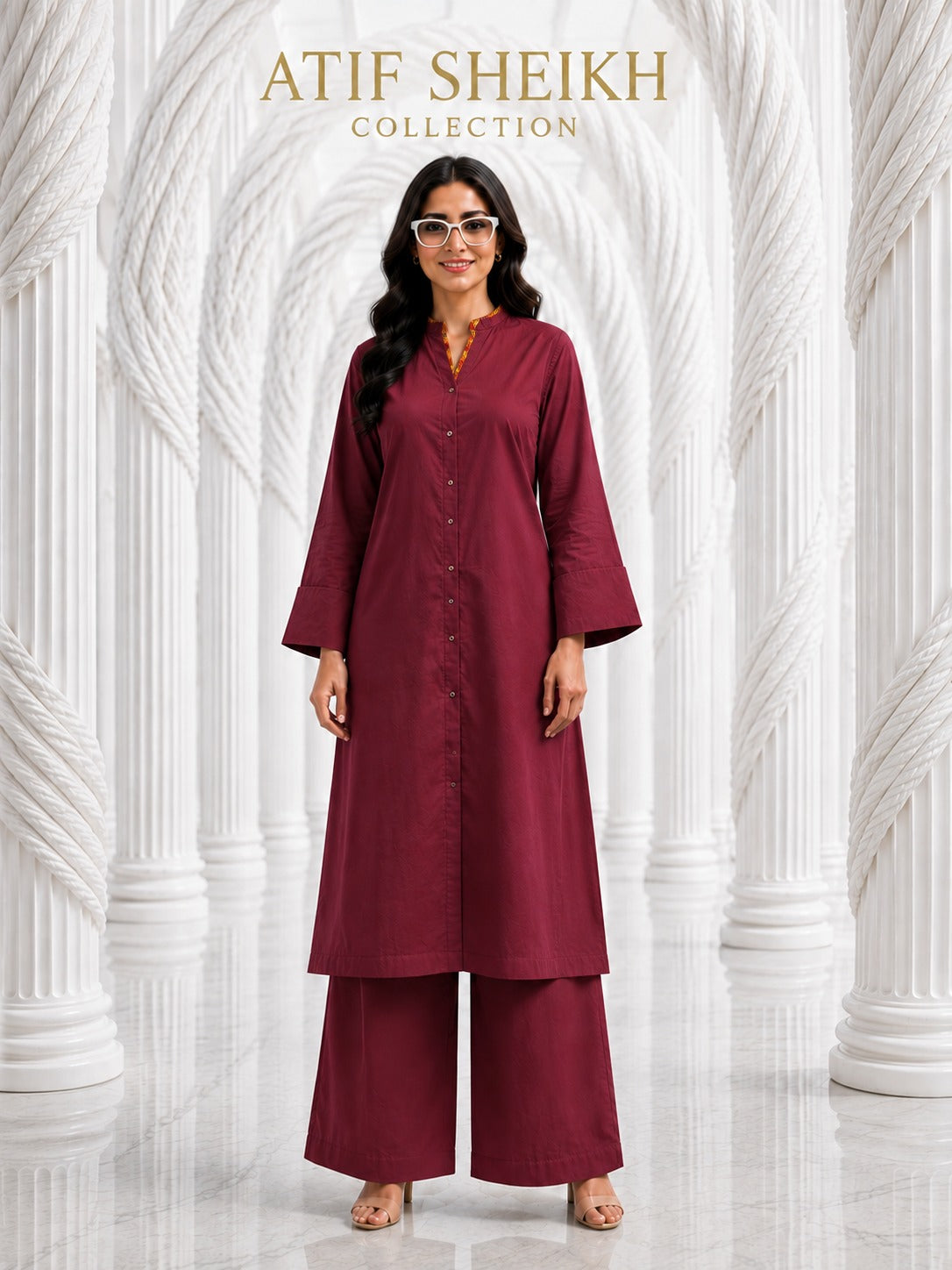 Binsaeed solid khaddar stiched shirt trouser 2 pc mrn