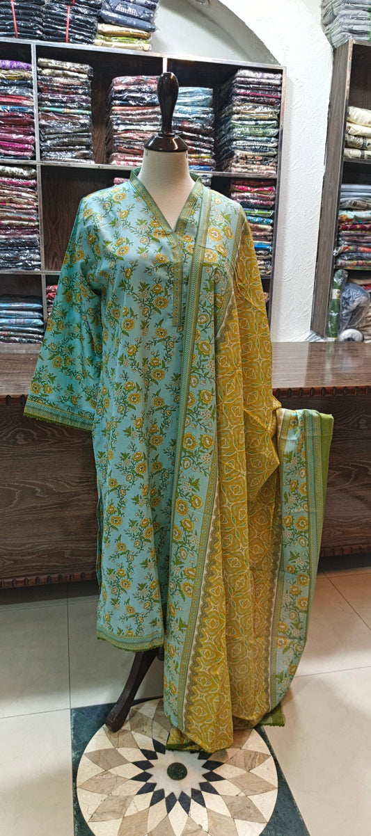 Binsaeed premium lawn long stiched shirt trouser 3 pc