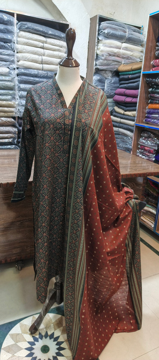 Bin saeed khaddar stiched 3 pc deep