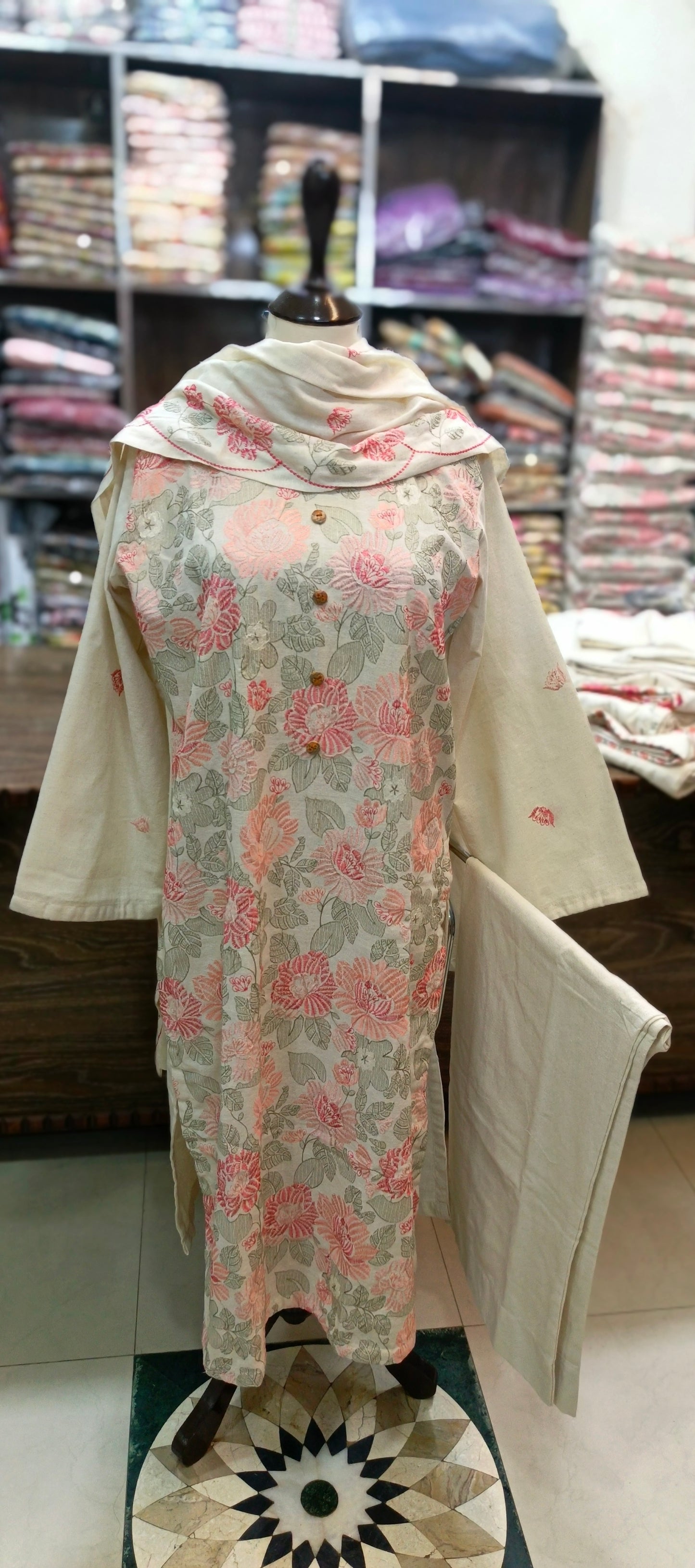 Karandi khaddar embroidered stiched 3 pc