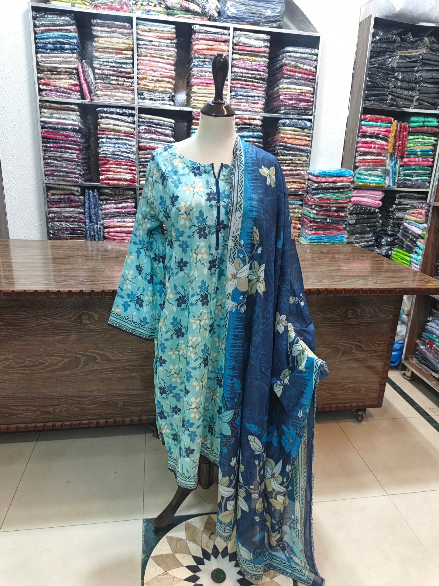 Binsaeed premium lawn stiched shalwar kameez 3pc frzblu
