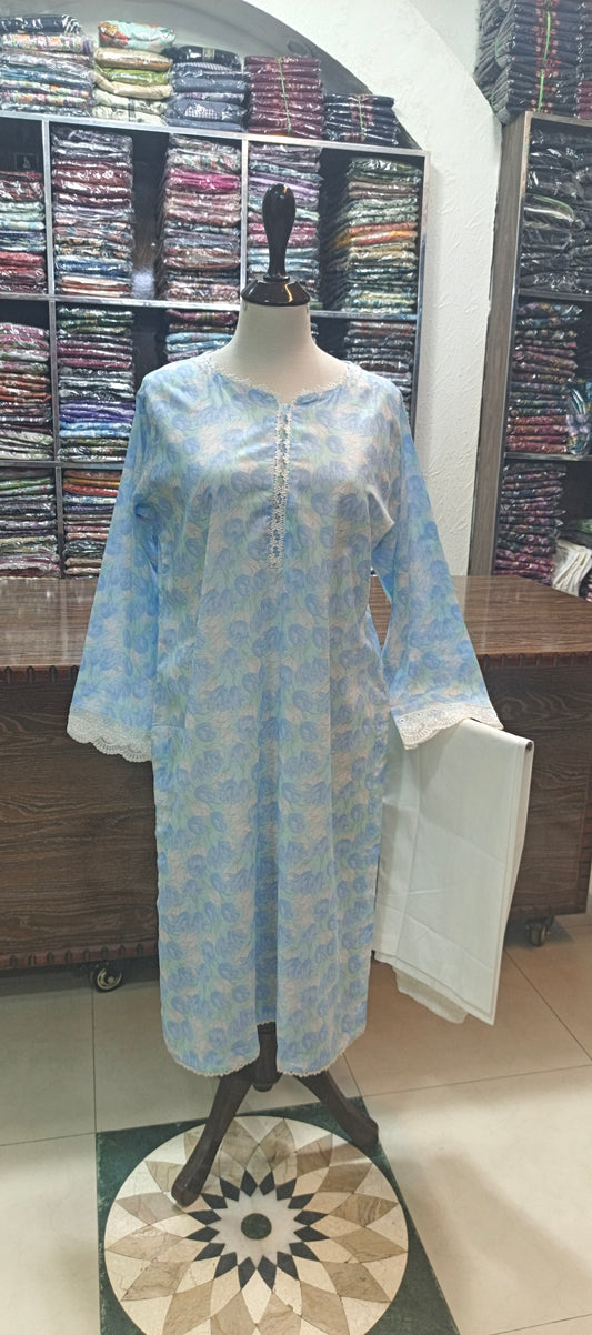 Bin saeed lawn stiched shirt trouser 2 pc skylace