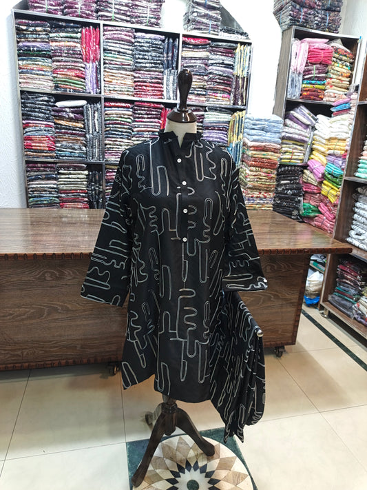Winter cotton short co ord set 2 pc blkemb